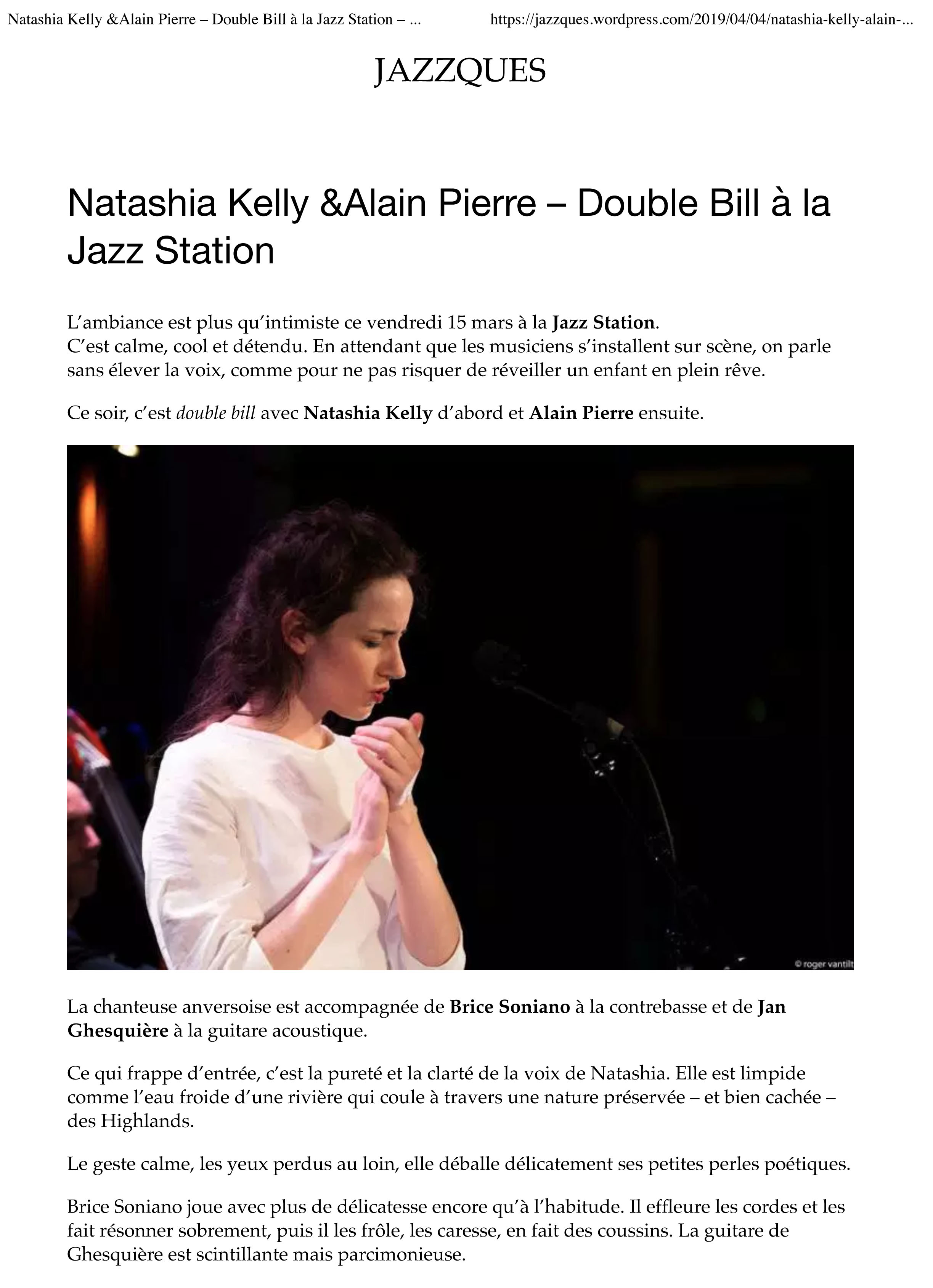 Natashia Kelly &Alain Pierre – Double Bill à la Jazz Station – JAZZQUES-1